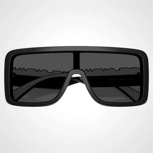 New Dolce & Gabbana Sunglasses Black Rectangle Shield Aviator Mask White Logo